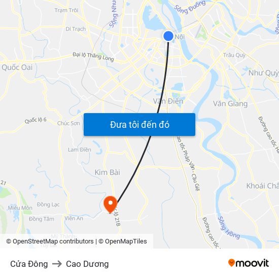 Cửa Đông to Cao Dương map