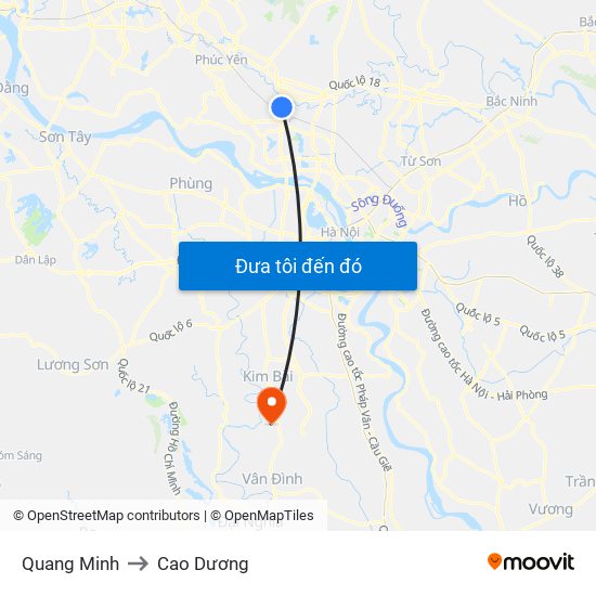 Quang Minh to Cao Dương map