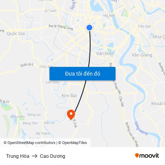 Trung Hòa to Cao Dương map