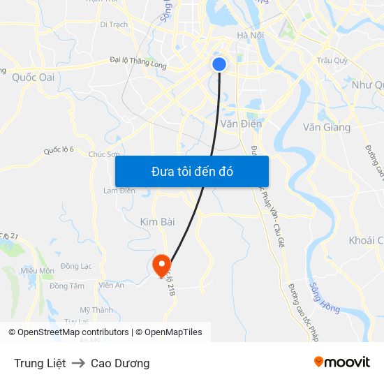 Trung Liệt to Cao Dương map