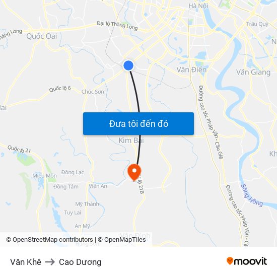 Văn Khê to Cao Dương map