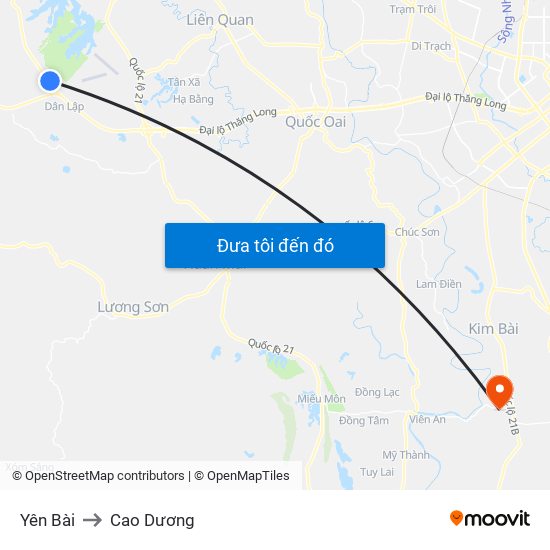 Yên Bài to Cao Dương map