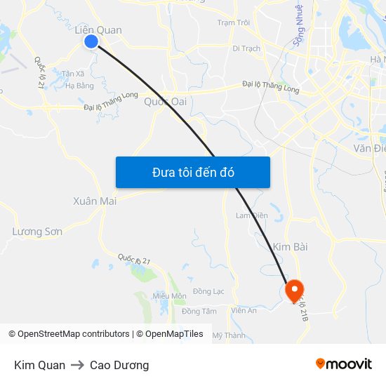 Kim Quan to Cao Dương map