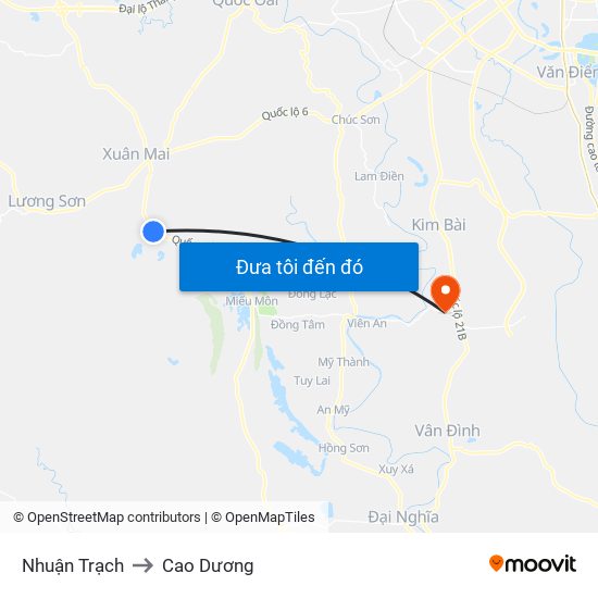 Nhuận Trạch to Cao Dương map