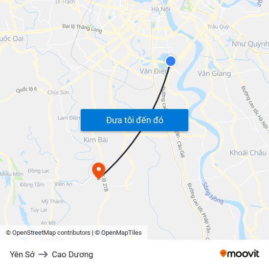Yên Sở to Cao Dương map