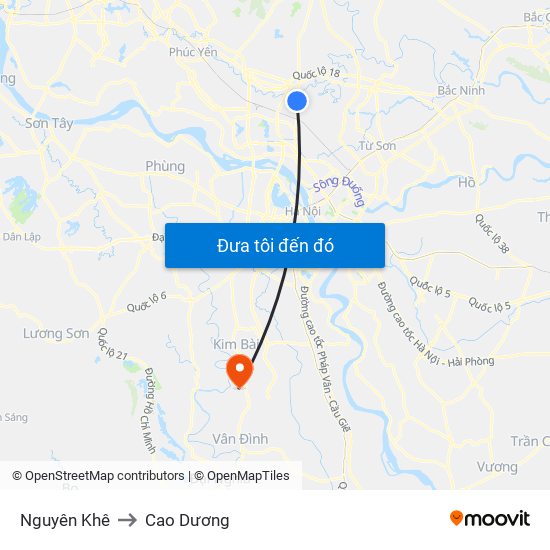 Nguyên Khê to Cao Dương map