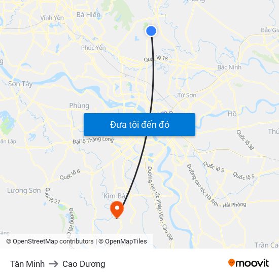 Tân Minh to Cao Dương map