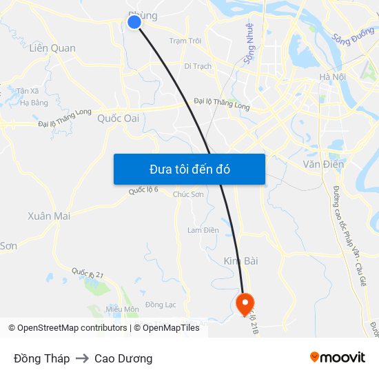 Đồng Tháp to Cao Dương map
