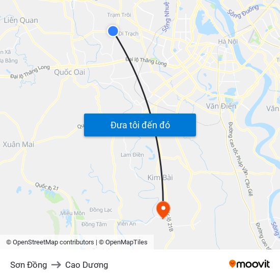 Sơn Đồng to Cao Dương map