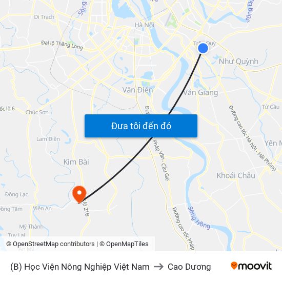 (B) Học Viện Nông Nghiệp Việt Nam to Cao Dương map