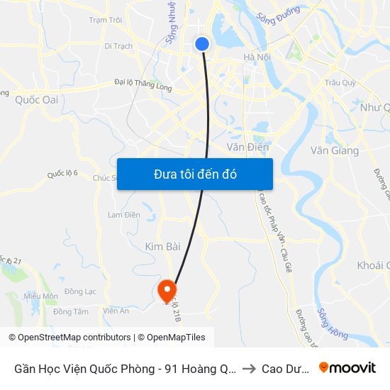 Gần Học Viện Quốc Phòng - 91 Hoàng Quốc Việt to Cao Dương map