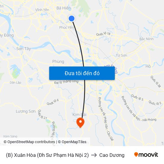 (B) Xuân Hòa (Đh Sư Phạm Hà Nội 2) to Cao Dương map