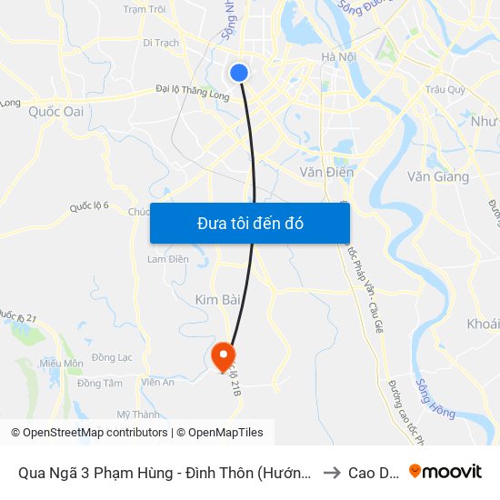 Qua Ngã 3 Phạm Hùng - Đình Thôn (Hướng Đi Phạm Văn Đồng) to Cao Dương map