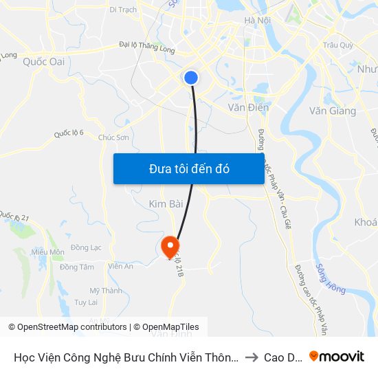 Học Viện Công Nghệ Bưu Chính Viễn Thông - Trần Phú (Hà Đông) to Cao Dương map