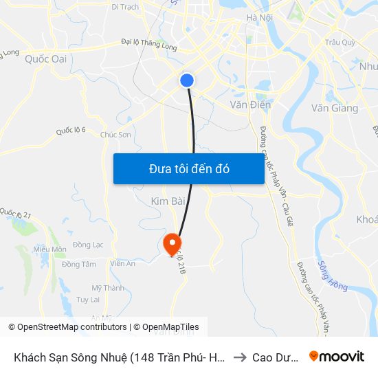 Khách Sạn Sông Nhuệ (148 Trần Phú- Hà Đông) to Cao Dương map
