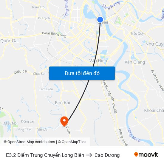 E3.2 Điểm Trung Chuyển Long Biên to Cao Dương map