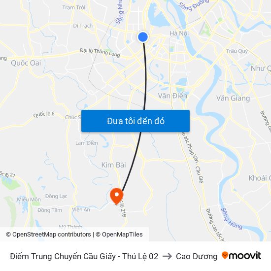 Điểm Trung Chuyển Cầu Giấy - Thủ Lệ 02 to Cao Dương map