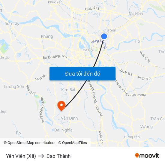 Yên Viên (Xã) to Cao Thành map