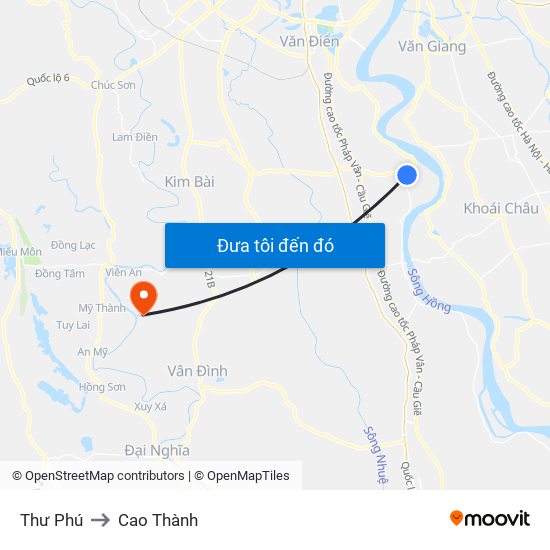 Thư Phú to Cao Thành map
