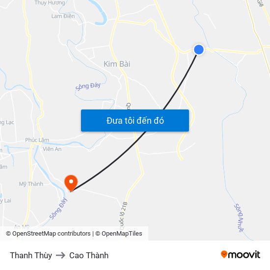 Thanh Thùy to Cao Thành map