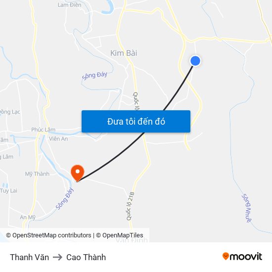 Thanh Văn to Cao Thành map