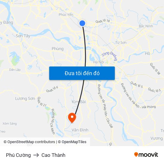 Phú Cường to Cao Thành map