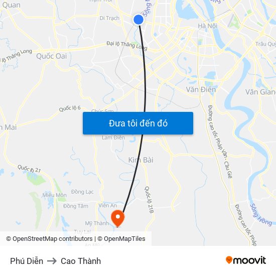 Phú Diễn to Cao Thành map