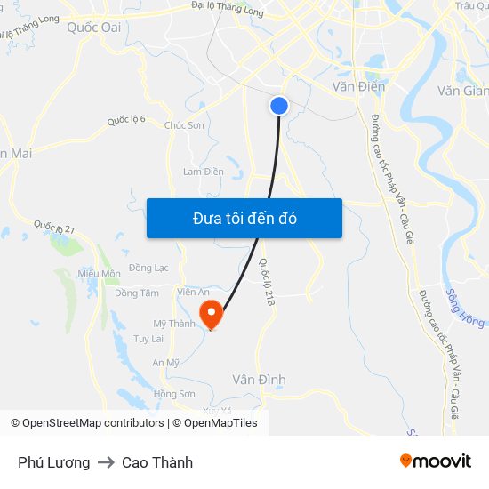 Phú Lương to Cao Thành map