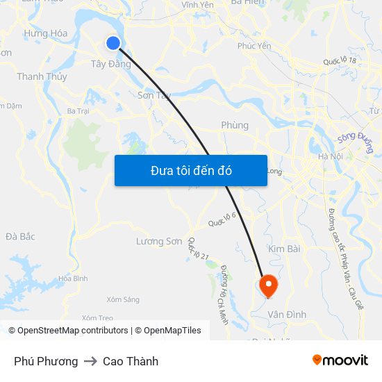 Phú Phương to Cao Thành map