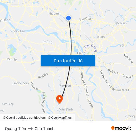 Quang Tiến to Cao Thành map