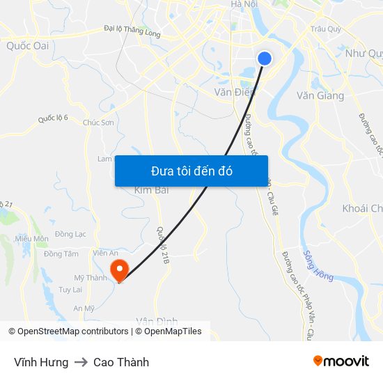 Vĩnh Hưng to Cao Thành map