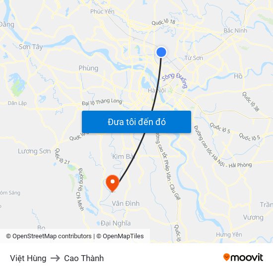 Việt Hùng to Cao Thành map
