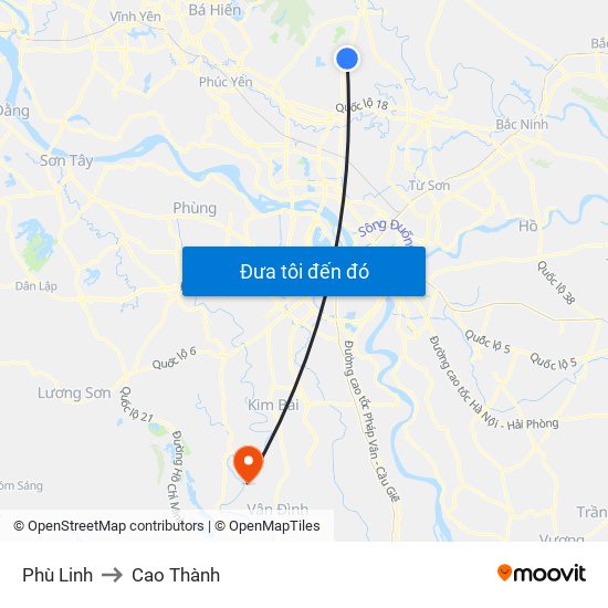 Phù Linh to Cao Thành map