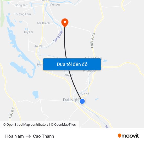 Hòa Nam to Cao Thành map