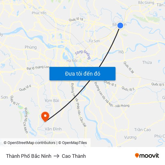 Thành Phố Bắc Ninh to Cao Thành map