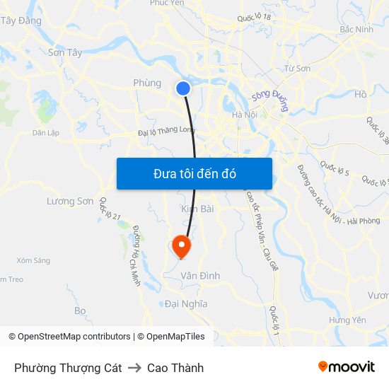 Phường Thượng Cát to Cao Thành map