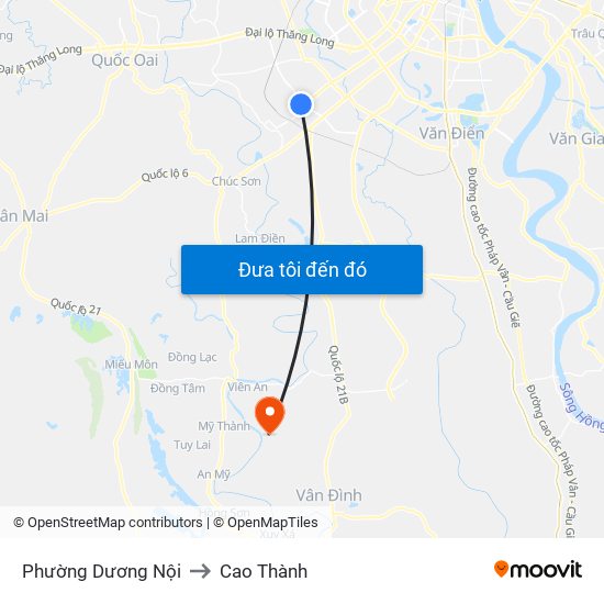 Phường Dương Nội to Cao Thành map