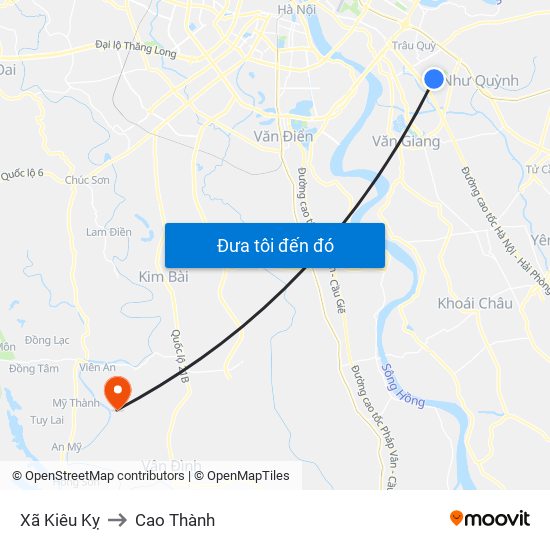 Xã Kiêu Kỵ to Cao Thành map