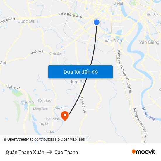 Quận Thanh Xuân to Cao Thành map