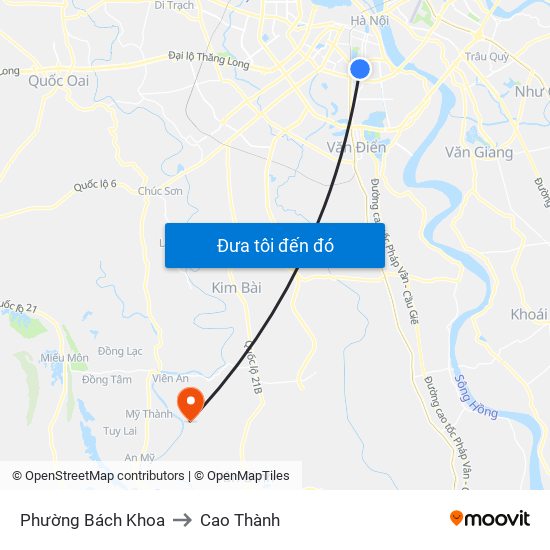 Phường Bách Khoa to Cao Thành map