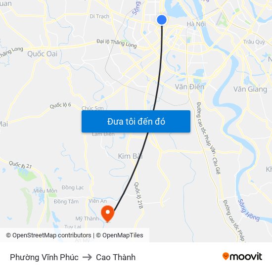Phường Vĩnh Phúc to Cao Thành map