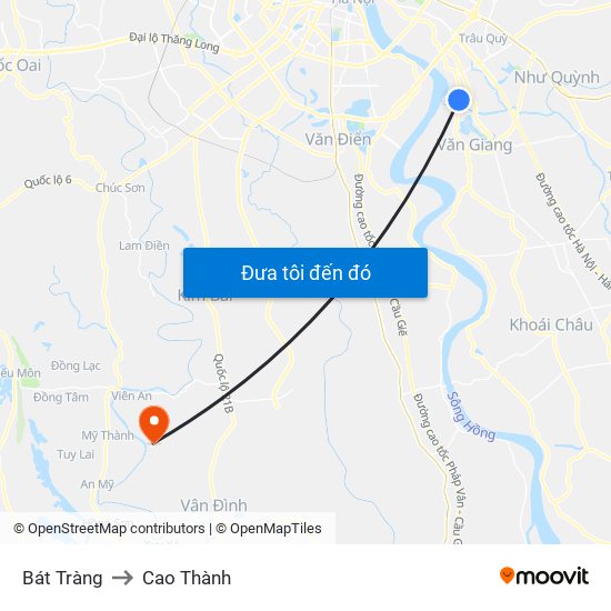 Bát Tràng to Cao Thành map