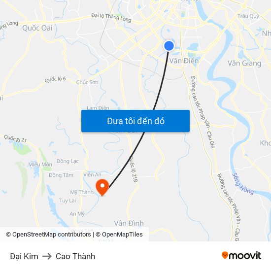 Đại Kim to Cao Thành map