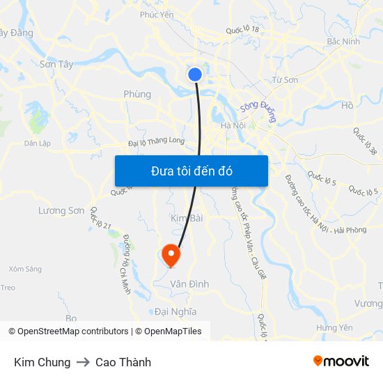 Kim Chung to Cao Thành map