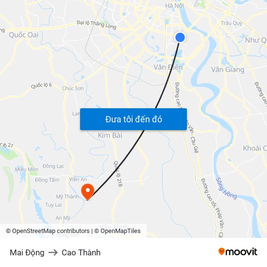 Mai Động to Cao Thành map