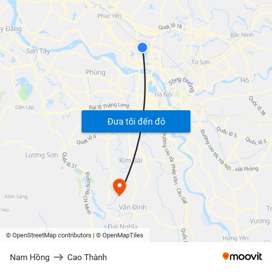 Nam Hồng to Cao Thành map