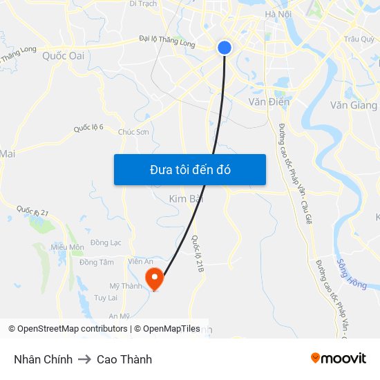 Nhân Chính to Cao Thành map