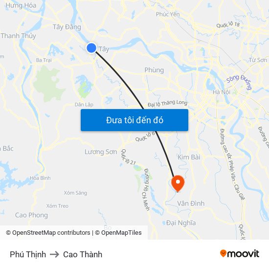 Phú Thịnh to Cao Thành map