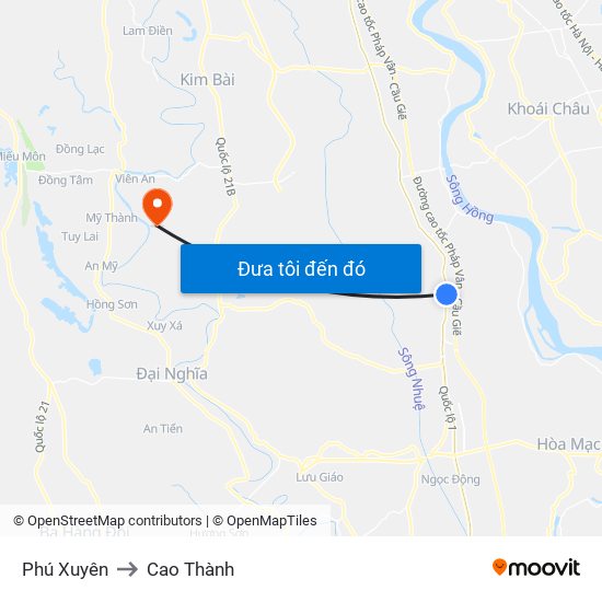 Phú Xuyên to Cao Thành map