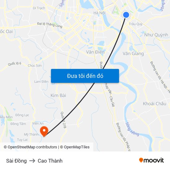 Sài Đồng to Cao Thành map